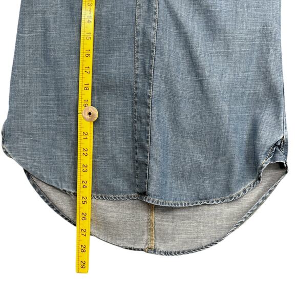 J.Crew‎ Light Blue Short Sleeve Button Curved Hem Chambray Denim Tunic Shirt XXS - Picture 7 of 7
